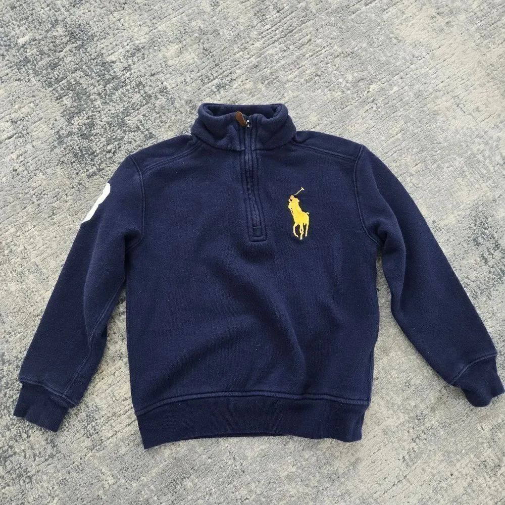 Ralph Lauren Navy Pullover with Yellow Logo Large PONY size 4 T